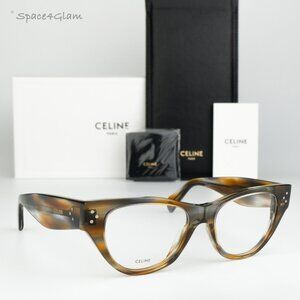 NEW Celine CL50040I 055 Striped Blue Brown Havana Demo Women Cat Eye Eyeglasses